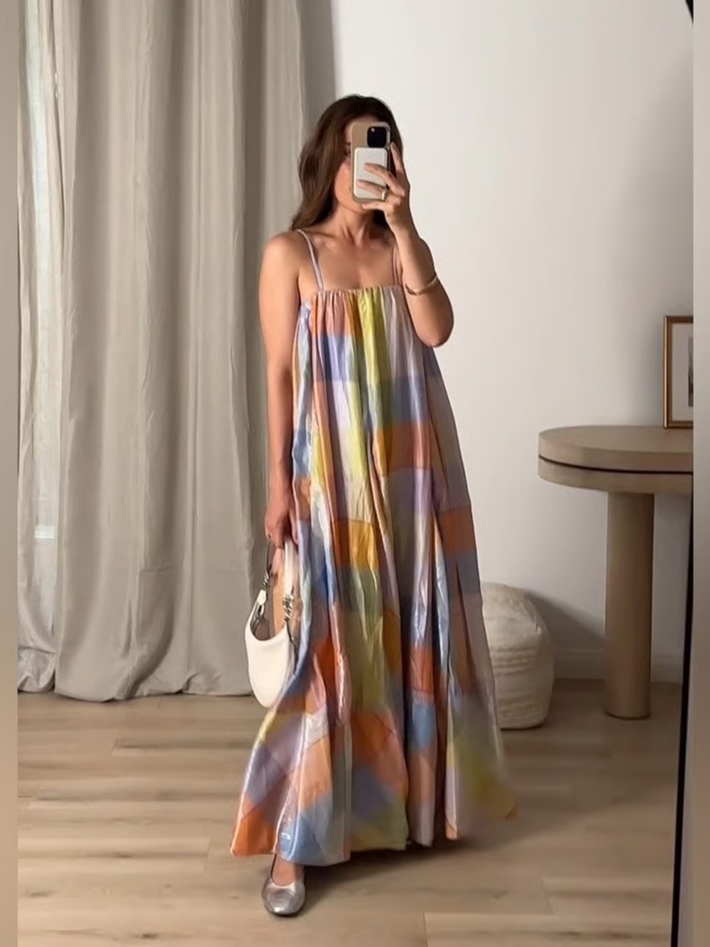 Anthropologie Pastel Plaid Maxi Dress in Orange, Yellow, Blue - Picture 5 of 6
